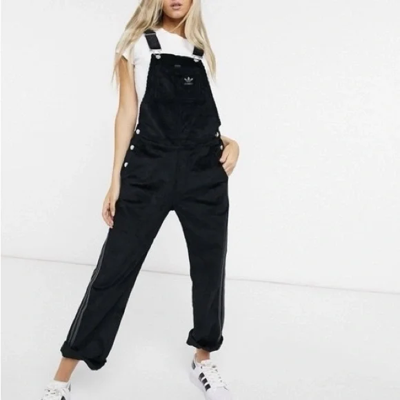 adidas Black Corduroy Overalls with Trefoil Bib - Picture 3 of 3